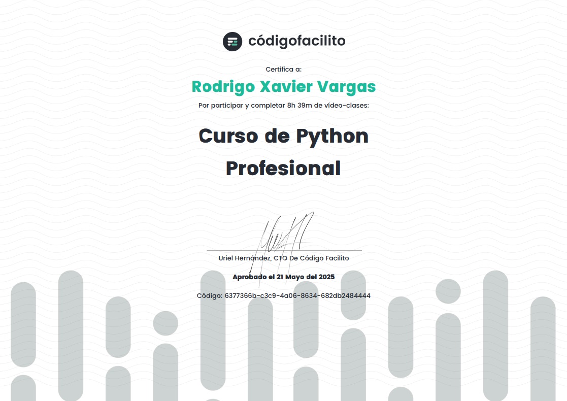 Certificado Curso de Python Profesional - Codigo Facilito